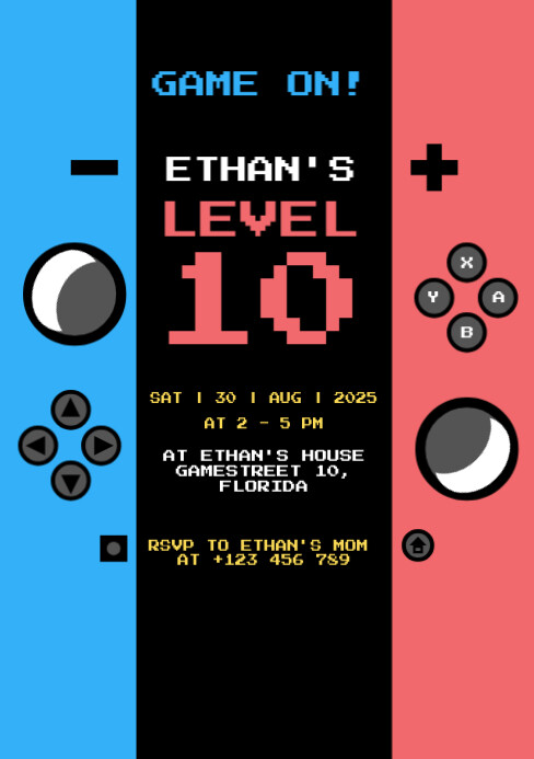 Nintendo console themed birthday invitation Template | PosterMyWall