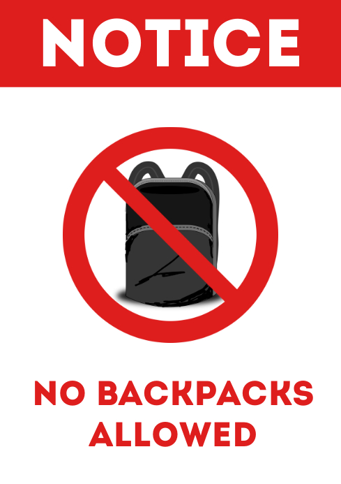 No backpacks allowed door sign printable a4 template