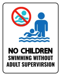 No children swimming without adult supervision signs sign post pool rules signage Instagram Portrait template