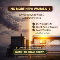 No More NEPA Wahala Solar Flyer | Generator vs Solar Energy Ad | 24/7 Electricity Promo Template Sq Kvadrat (1:1)