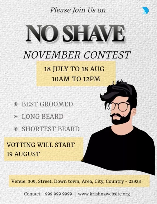 November Contest Names NO SHAVE NOVEMBER BEARD CONTEST Template | PosterMyWall