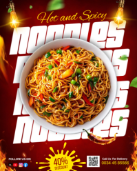Noodles spaghetti ramen promotion chow mein vermicelli restaurant online ads flyer template design Instagram Portrait
