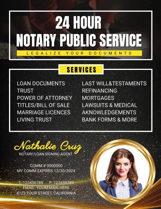 Notary Services Flyer Folheto (US Letter) template