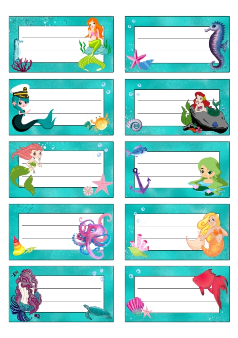 Notebook Labels Stickers Girls Mermaid Template | PosterMyWall