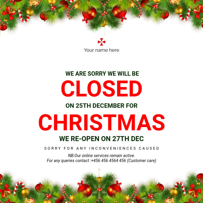 notice of closure for christmas template | PosterMyWall