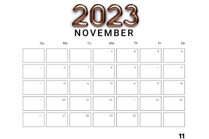 November 2023 calendar Affiche template