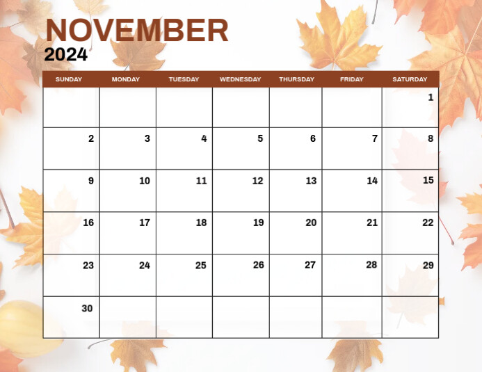 November Monthly Events Calendar Pamflet (Letter AS) template