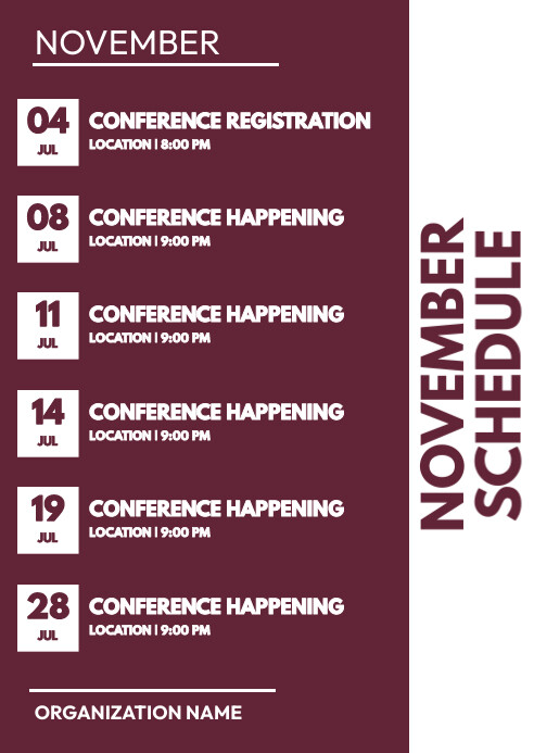 NOVEMBER SCHEDULE TEMPLATE PosterMyWall