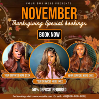 November Thanksgiving Hair Booking Flyer | Fall Beauty Sale Template Instagram Post