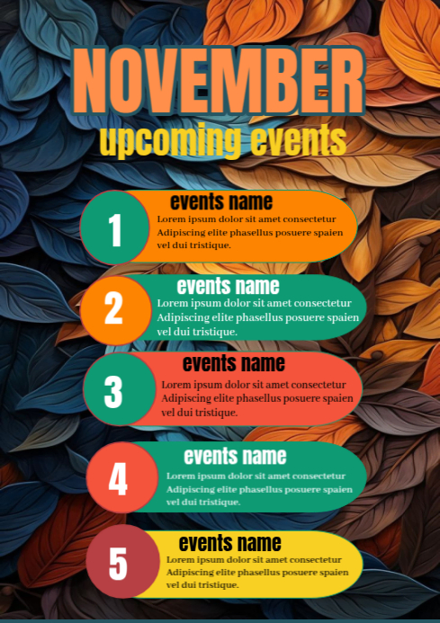 Copy of November Upcoming Events Schedule's A4 | PosterMyWall