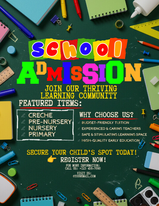 Now Accepting Young Minds – Admissions Open! Folheto (US Letter) template