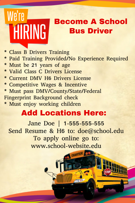 Now Hiring Bus Drivers 海报 template