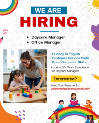 Now Hiring Daycare Manager Flyer | Childcare Office Manager Recruitment Poster & Job Ad Instagram Portrait template