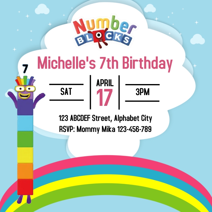 Plantilla de Number Blocks Birthday Invitation | PosterMyWall