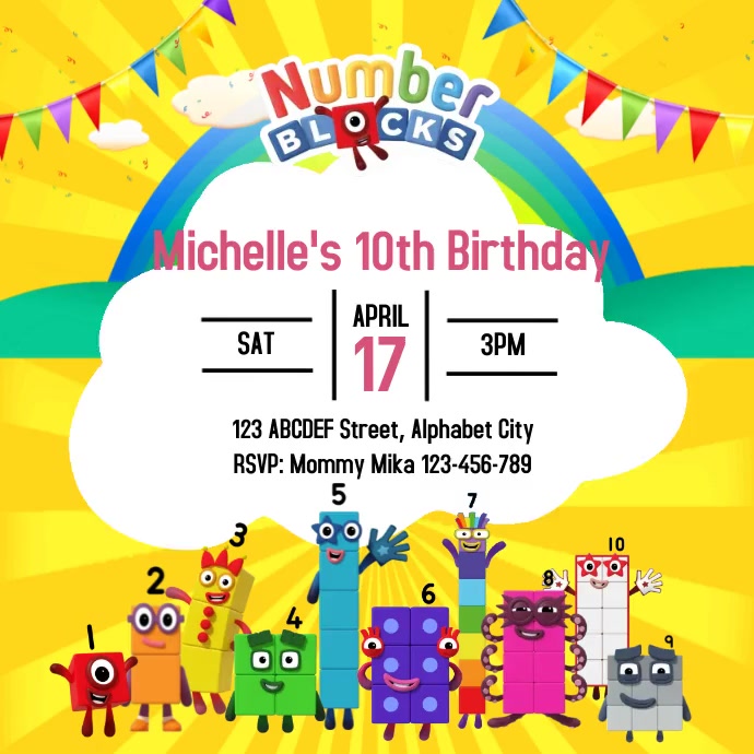 Numberblocks Birthday Invitation Number Blocks Party Invitation Custom