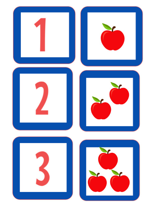 Number Flash Cards with match the count of Apples A4 template