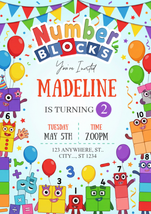 Copy of Numberblocks Birthday Invitation A4 | PosterMyWall