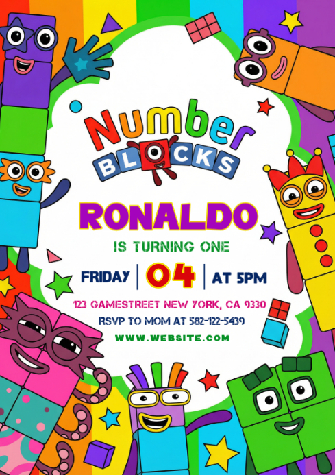 Numberblocks birthday invitation a4 Template | PosterMyWall