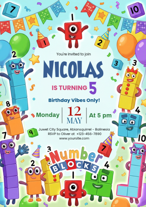 Copy of Numberblocks Birthday Invitation Template A4 | PosterMyWall