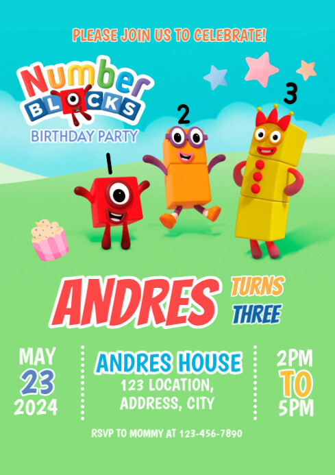 Numberblocks Birthday Invitation Template A4