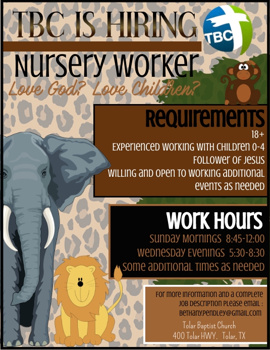 Nursery Worker Job Flyer Template | PosterMyWall