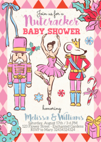 Nutcracker baby shower Invitation A6 template