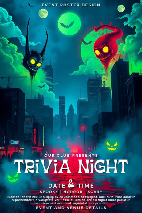 NYC Abstract Halloween Trivia Night Poster Design Template Plakkaat