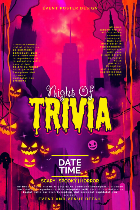 NYC Spooky Halloween Trivia Night Poster Design Template Plakkaat