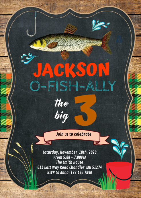 O-Fish-ally fishing Birthday Invitation A6 template