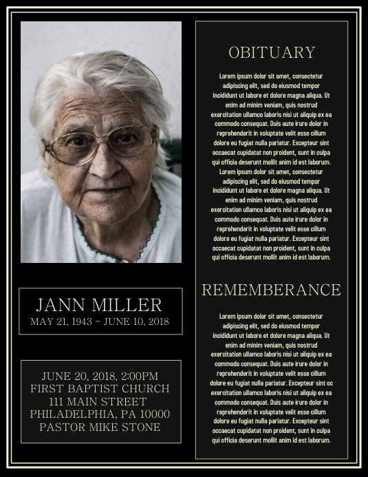 Obituary Template PosterMyWall Obituary Template PosterMyWall