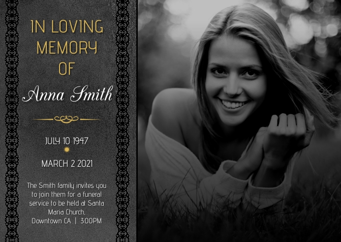 Obituary Funeral Death Anniversary Template | PosterMyWall