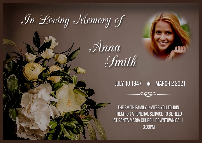 Obituary Funeral Death Anniversary Template Flowers Picture ไปรษณียบัตร