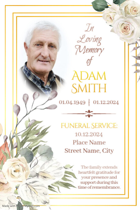 Plantilla de Obituary Funeral Poster Template Free Downloa PosterMyWall