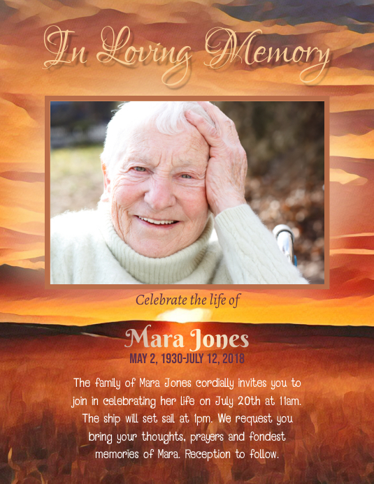 Obituary memorial in loving memory flyer Template PosterMyWall