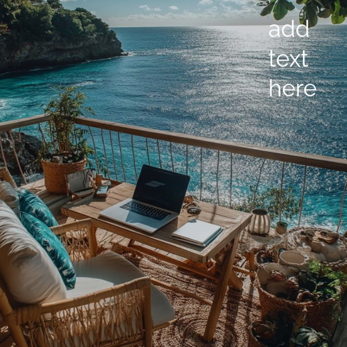 Plantilla de Ocean View Balcony Workspace Tropical Remote Work Setup ...