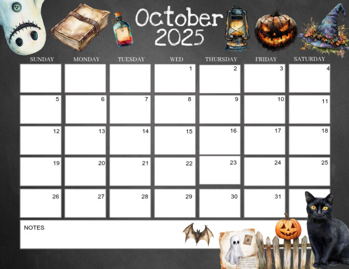 October 2025 calendar Flyer (format US Letter) template