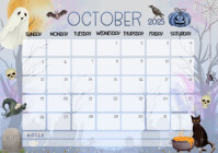 October 2025 Calendar Halloween A4 template
