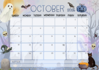 October 2026 Calendar Halloween A4 template