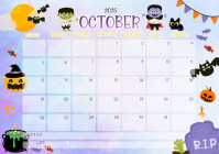October 2025 Calendar Halloween A4 template