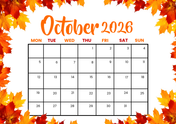 White October Calendar A4 Template | PosterMyWall