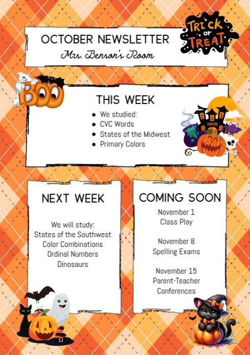october classroom weekly newsletter Template | PosterMyWall
