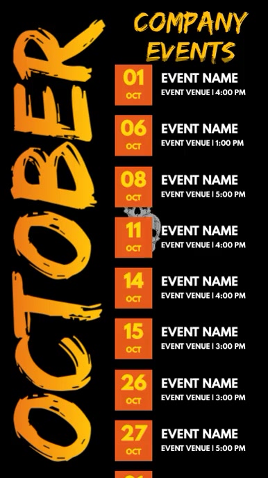 October Events Schedule Video Template | PosterMyWall