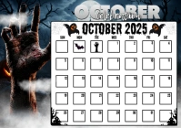 October Fright Night Horror Calendar A4 template