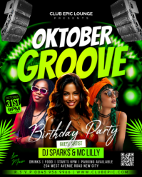 October groove birthday theme green party night club music dj event invitation flyer template poster Instagram Portrait