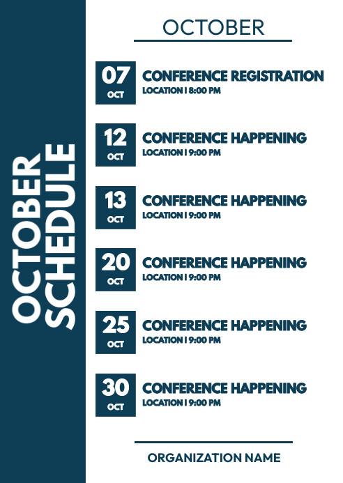 OCTOBER SCHEDULE TEMPLATE | PosterMyWall