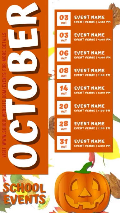 Editable October Timetable October School Schedule Calendar Template | PosterMyWall