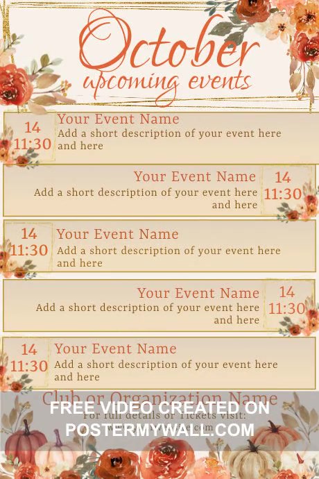 October Upcoming Events Calendar Template | PosterMyWall