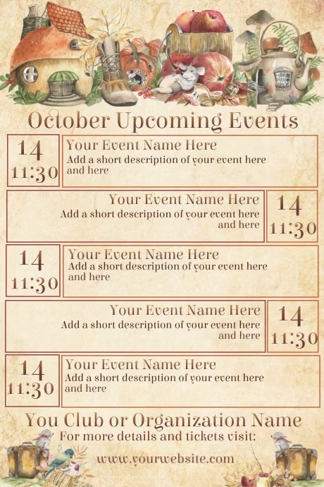 October Video Upcoming Events Calendar Template | PosterMyWall