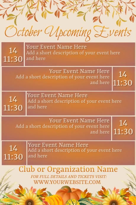 October Upcoming Events Calendar Template | PosterMyWall