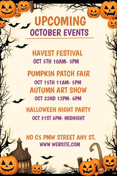 October Upcoming Events Pinterest Graphic template